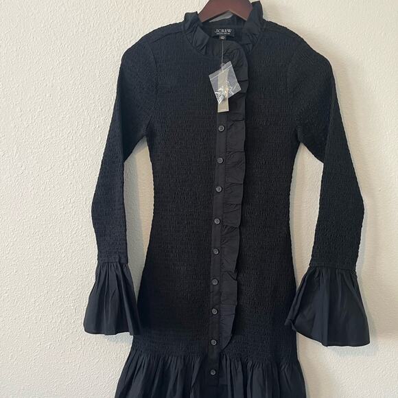 J CREW SMOCKED BUTTON UP MINI DRESS BLACK XXS - Picture 5 of 6